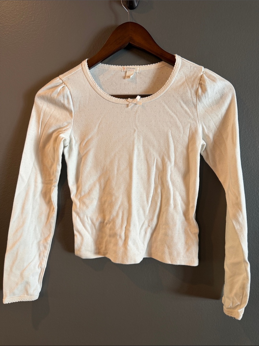 Crewcuts Cream Long-Sleeve Scoop Neck Ribbed Top